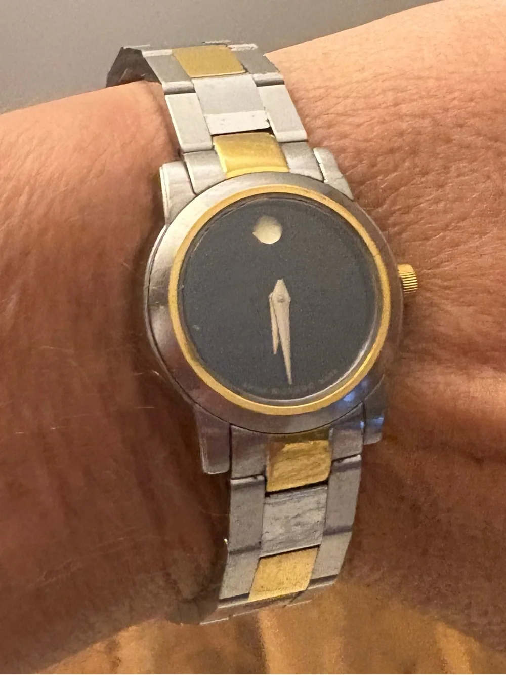 Movado Two-Tone Gold and Silver Bracelet Watch with Black Dial